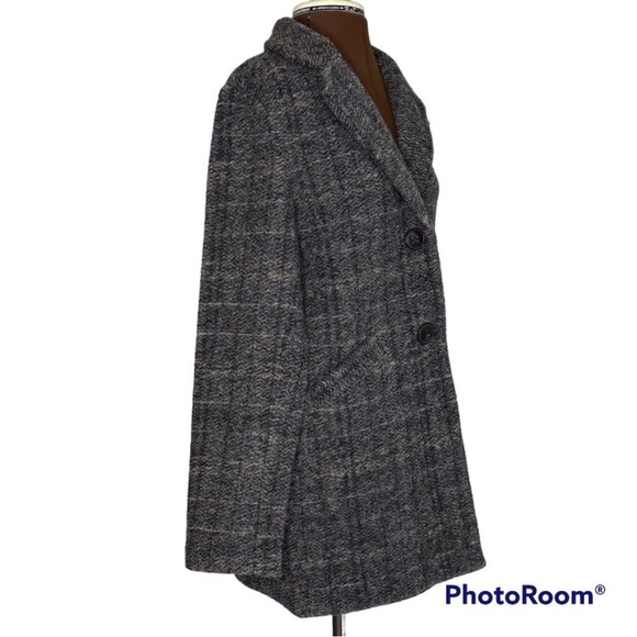 Plaid Grey Wool Blend Coat - Picture 6 of 8